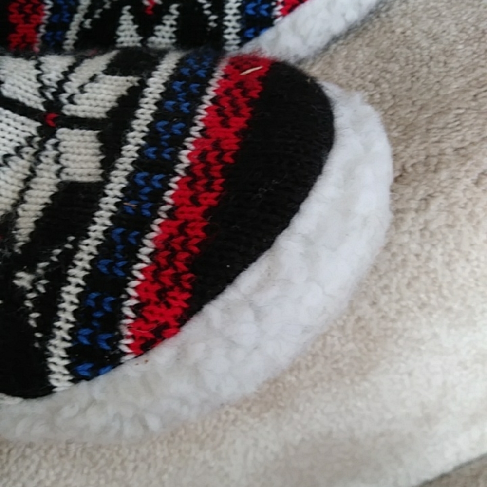 Fair Isle Faux Sherpa Bootie Snowflake Slippers XL Red White Blue Black - Picture 4 of 11